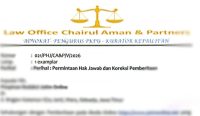 Potongan surat resmi permintaan Hak Jawab dari Law Office Chairul Aman & Partners terkait pemberitaan edisi 3 Mei 2026.